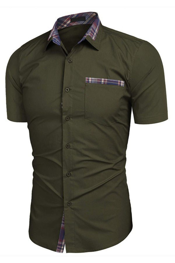 Army Green Short Sleeves Button Down Casual Men s Shirt For Discount