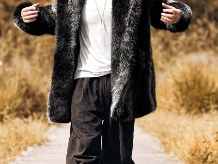 Black Puffy Long Sleeve Hooded Faux Fur Winter Men s Coat For Sale