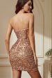 Sparkly Champagne Strapless Corset Sequined Mini Party Dress Hot on Sale