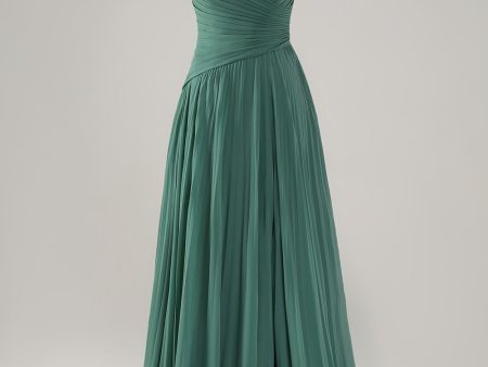 Eucalyptus A-Line Spaghetti Straps Pleated Chiffon Bridesmaid Dress with Slit Supply