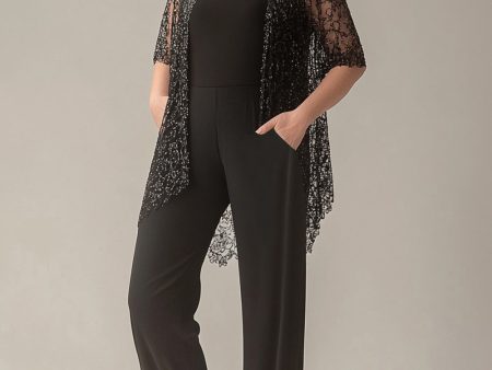 Black Jumpsuit Lace Square Neck Sleeveless Mother of Bride Pant Suits Hot on Sale