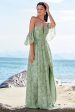 Dusty Sage A-Line Off Shoulder Print Long Bridesmaid Dress with Slit Supply