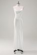 White Satin Cowl Neck Backless Prom Dress Online now