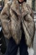 Brown Fluffy Faux Fur Long Sleeve Open Front Short Coat Sale