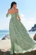 Dusty Sage A-Line Off Shoulder Print Long Bridesmaid Dress with Slit Supply