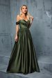 Army Green Off the Shoulder Satin A-Line Long Prom Dress For Sale