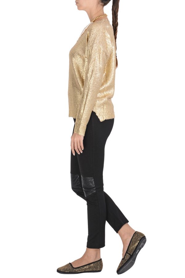 SIERA Metallic Gold Knitted Jumper Online Sale