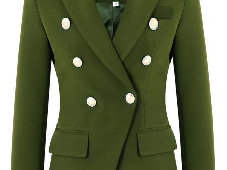 Army Green Peak Lapel Midi Women s Blazer Supply