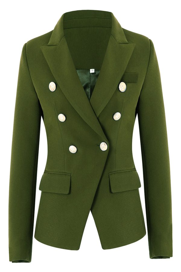 Army Green Peak Lapel Midi Women s Blazer Supply