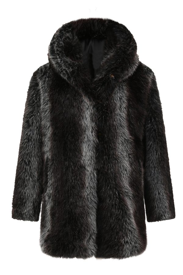 Black Winter Puffy Long Sleeve Hooded Faux Fur Men s Coat Sale