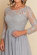 Silver A Line Scoop Chiffon Mother Of the Bride Long Dress with Lace Appliques Supply