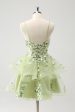 Light Green A-Line Applique Short Homecoming Dress with Ruffles on Sale