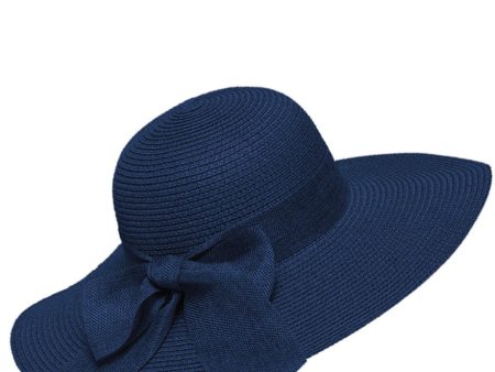 Arleen Blue Flat Hat with Ribbon Hot on Sale