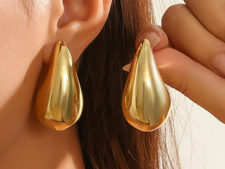 Simple Golden Metal Teardrop Earrings on Sale