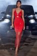 Red Bodycon Spaghetti Straps V Neck Hollow-Out Party Dress For Sale