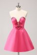 Sparkly Fuchsia A-Line Beaded Strapless Homecoming Dress with Bows on Sale