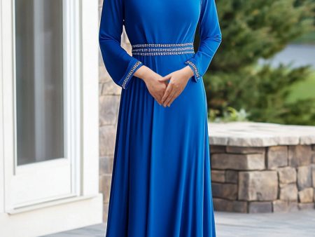 Sparkly Royal Blue Sheath Long Sleeves Beaded Mother of the Bride Dress For Cheap