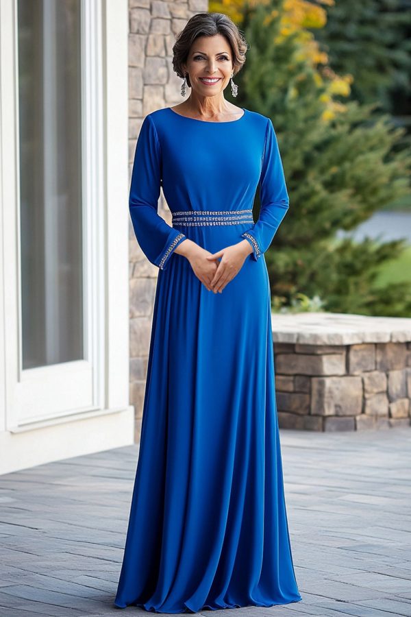 Sparkly Royal Blue Sheath Long Sleeves Beaded Mother of the Bride Dress For Cheap