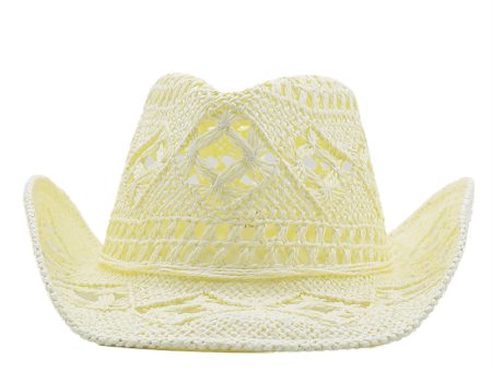 Apricot Knitting Western Cowboy Hat Straw Hat Hollow Out Sunhat For Cheap