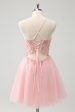 Pink Tulle A-Line Short Homecoming Dress with Beading Cheap