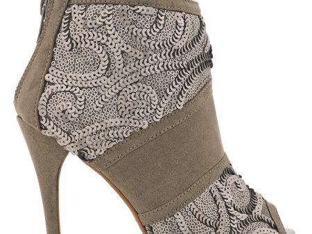 ADMIRANDA Taupe Sequin Peep Toe Ankle Boots Online Sale