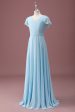 Sky Blue A Line V-Neck Ruched Chiffon Junior Bridesmaid Dress Online now