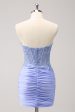 Lilac Strapless Corset Pleated Tight Homecoming Dress with Appliques Online