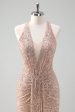 Sparkly Blush Halter Mermaid Long Prom Dress Discount