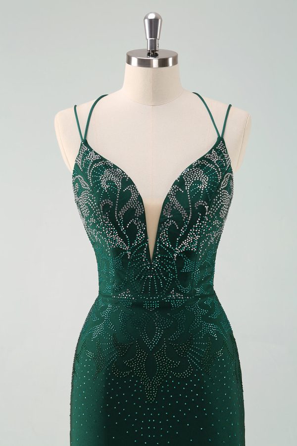 Dark Green Bodycon Spaghetti Straps Short Homecoming Dress with Beading Online now