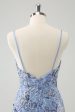 Grey Blue Spaghetti Straps Sequined Tight Homecoming Dress For Discount