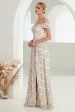 Apricot A-Line Off the Shoulder Floral Long Prom Dress with Slit Fashion