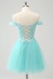 Sparkly Light Blue A Line Off The Shoulder Short Homecoming Dress Sale