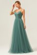 Eucalyptus Spaghetti Straps Tulle A-Line Long Bridesmaid Dress For Cheap