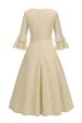 Apricot A-Line V-neck Half Sleeves Midi 1950s Dress Supply