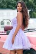 Cute Glitter Lilac A Line Sequins Short Lace Up Back Homecoming Dress with Appliques Hot on Sale