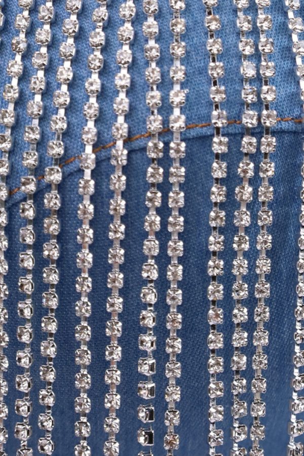 Blue Rhinestone Fringe Denim Crop Top Sale