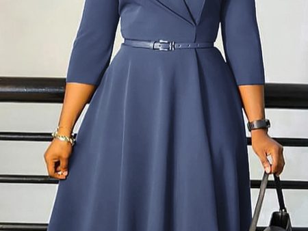 Grey Blue A Line Lapel Long Sleeves Cocktail Dress For Sale