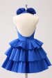 Royal Blue A-Line Halter Tiered Short Homecoming Dress with Ruffles Discount