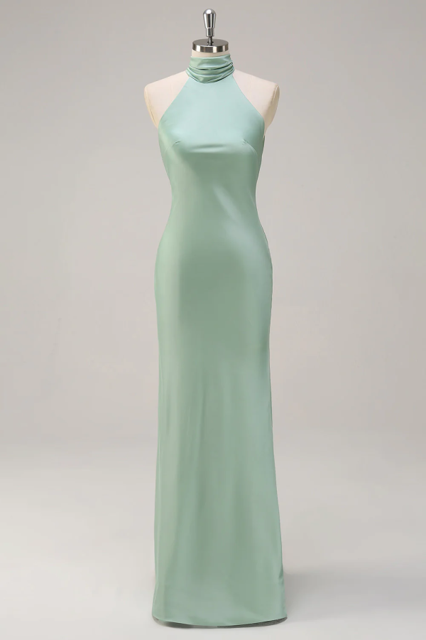 Agave Mermaid Halter Open Back Long Bridesmaid Dress For Sale