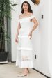 White Tiered Long Boho Engagement Party Dress with Lace Cheap