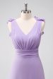 Lilac Chiffon A-Line Ruched Bridesmaid Dress with Ruffles Supply