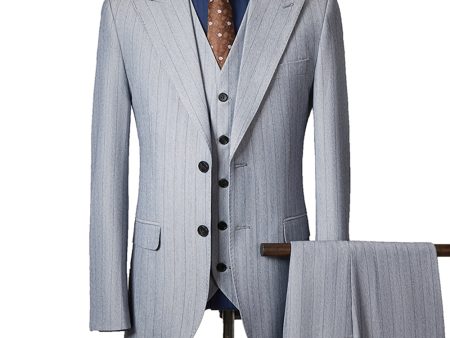 Grey 3 Pieces Peak Lapel Men s Suits Cheap