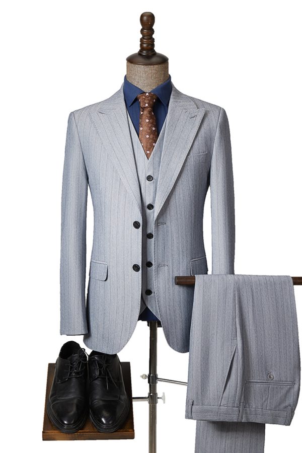 Grey 3 Pieces Peak Lapel Men s Suits Cheap