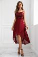 Sparkly Burgundy Spaghetti Straps Asymmetrical Party Dress Online Sale