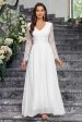 A-Line Long Sleeves V Neck Long White Dress Hot on Sale