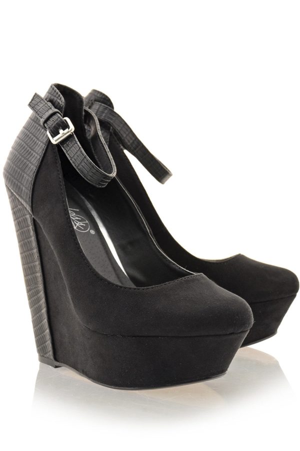 AMICE Black Ankle Strap Wedges Discount