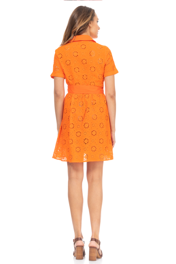 Garenia Orange Dress with Perforated Embroidery Hot on Sale