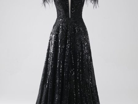 A-Line Cold Shoulder Sequins Long Prom Dress with Slit Online