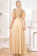 Bat Sleeves A Line Tulle Champagne Formal Dress with Sequins Hot on Sale