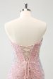 Sparkly Strapless Light Pink Tight Short Homecoming Dress with Sequins on Sale